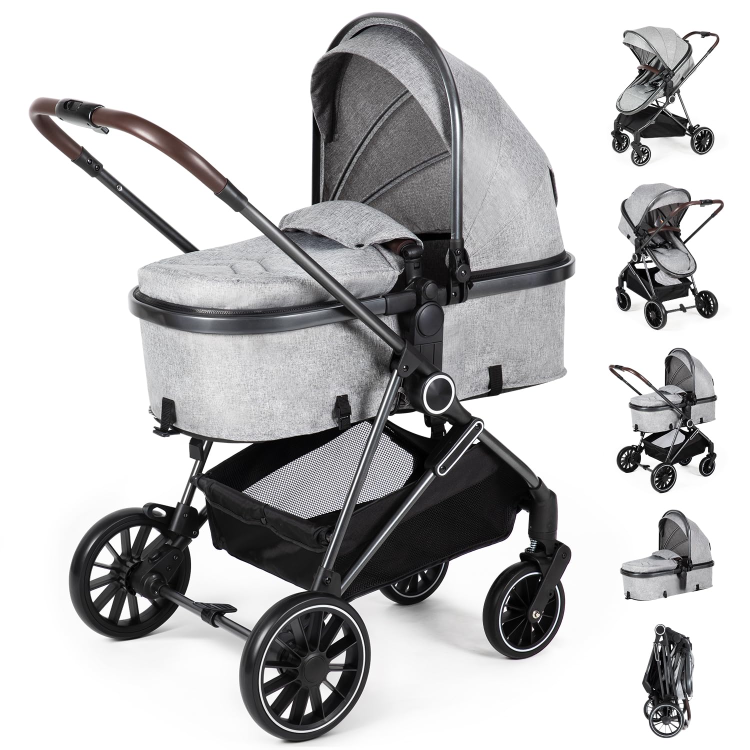 2-in-1 Baby Stroller with Bassinet Mode for Newborns and Toddlers