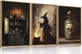 Halloween Witch Framed Canvas Wall Art Set - Dark Gothic Decor
