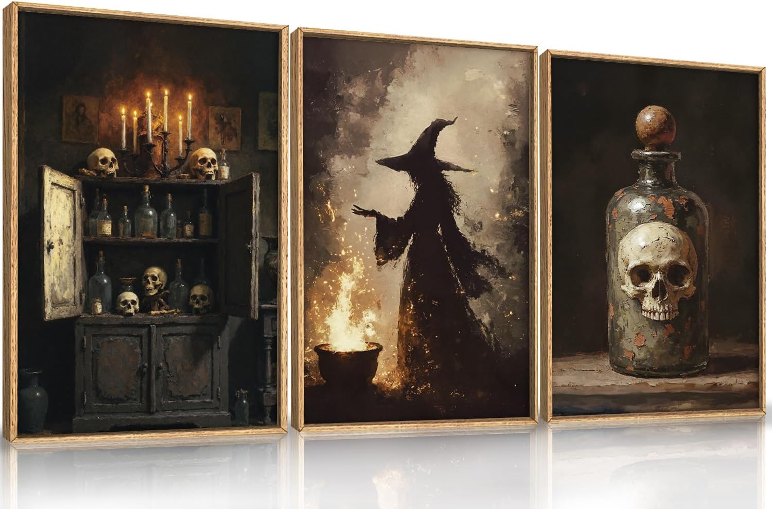 HPNIUB Halloween Witch Framed Canvas Wall Art Set for Decor
