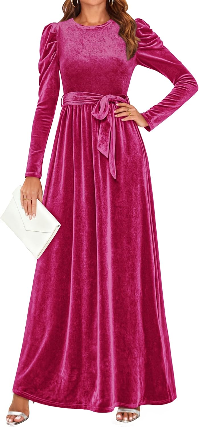 ZESICA Women's Velvet Maxi Dress for Elegant Fall Events