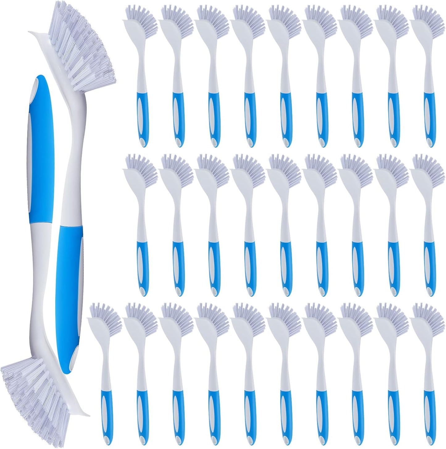 30 Pcs Blue Kitchen Scrub Brushes with 11 Inch Handle for Cleaning