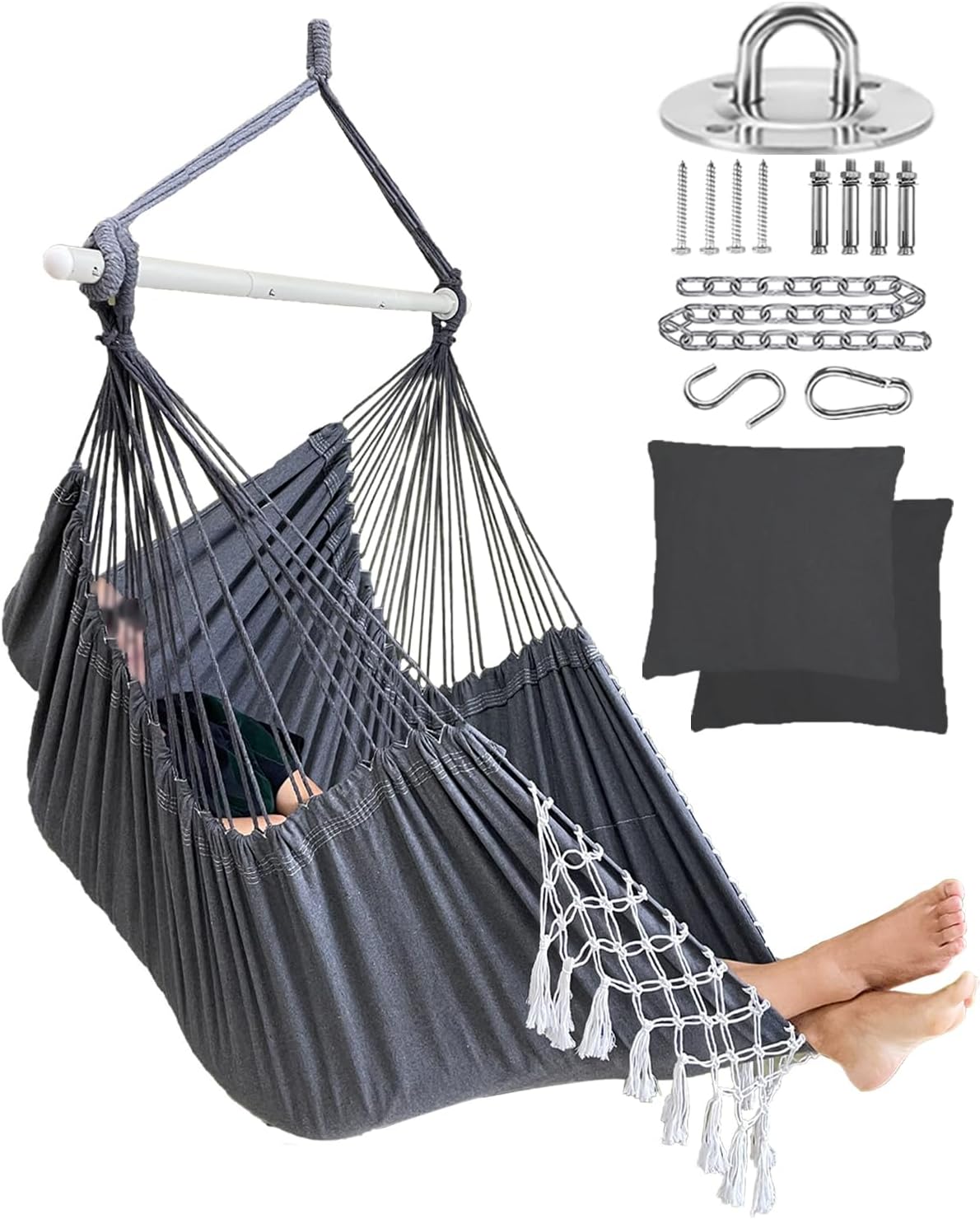 Max Comfort Macrame Hammock Chair Set - 500 Lbs Capacity