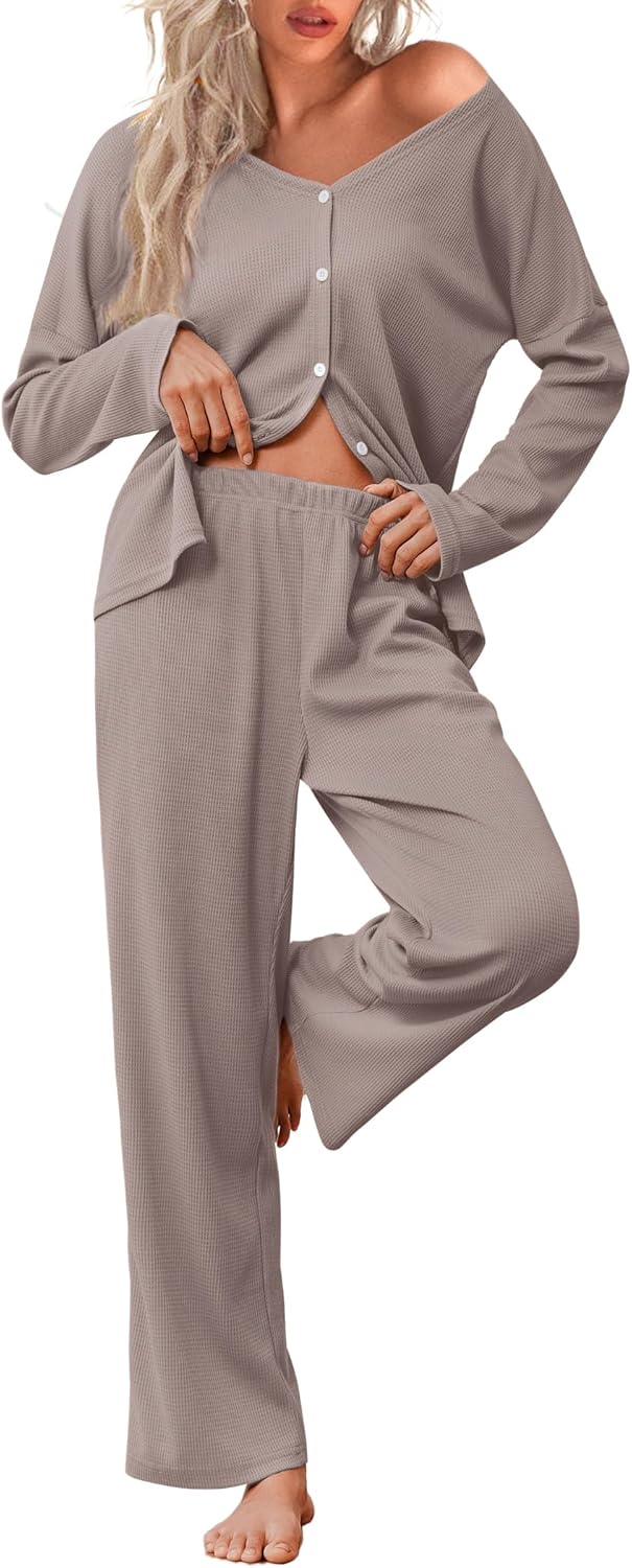 Ekouaer Womens Waffle Knit Pajamas Set for Ultimate Comfort