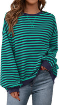 Womens Striped Oversized Sweatshirt Color Block Crew Neck - Cozy