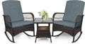 LEVELEVE 3 pcs Rocking Bistro Set Conversation Chairs PE Wicker