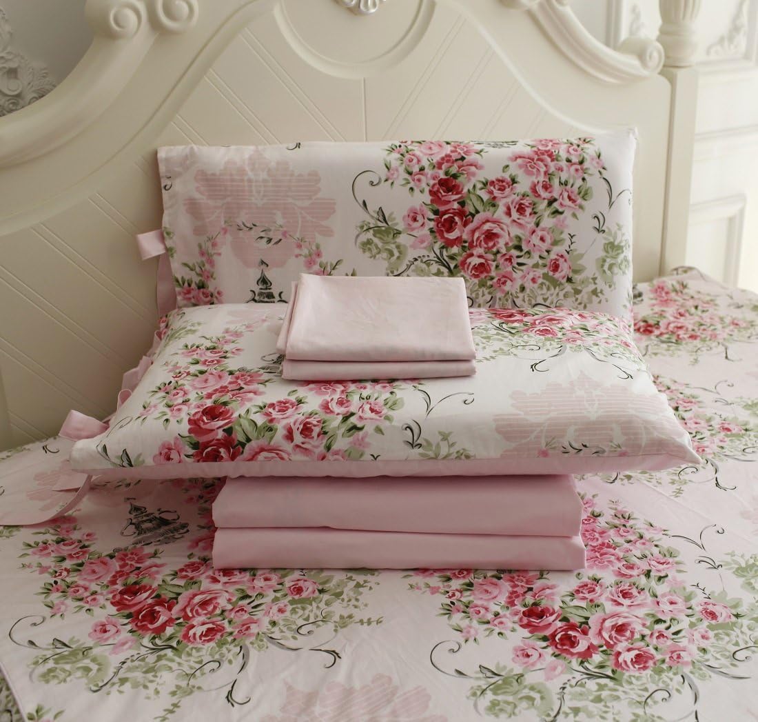 FADFAY Rose Floral 4 Piece Bed Sheet Set for King Size Comfort