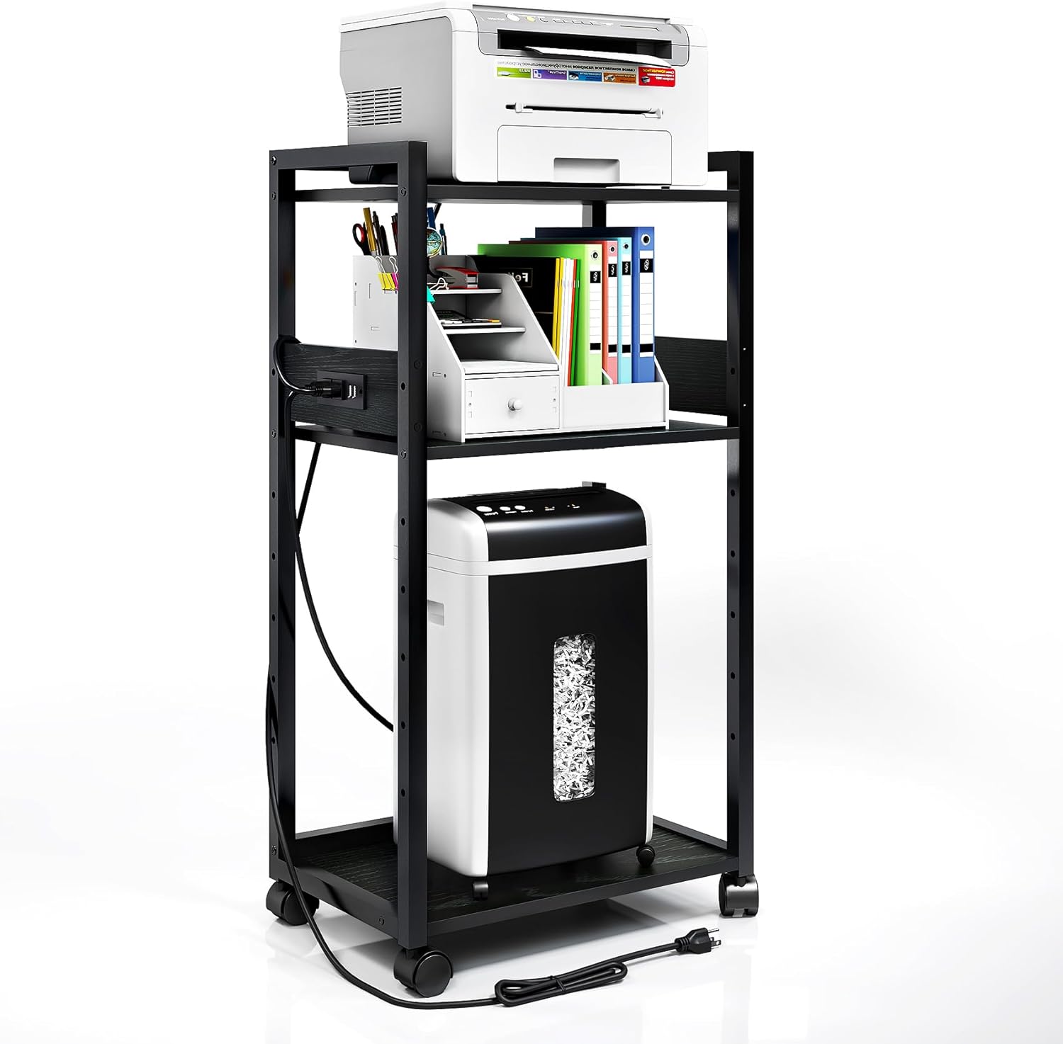Adjustable 3-Tier Printer Stand with Storage