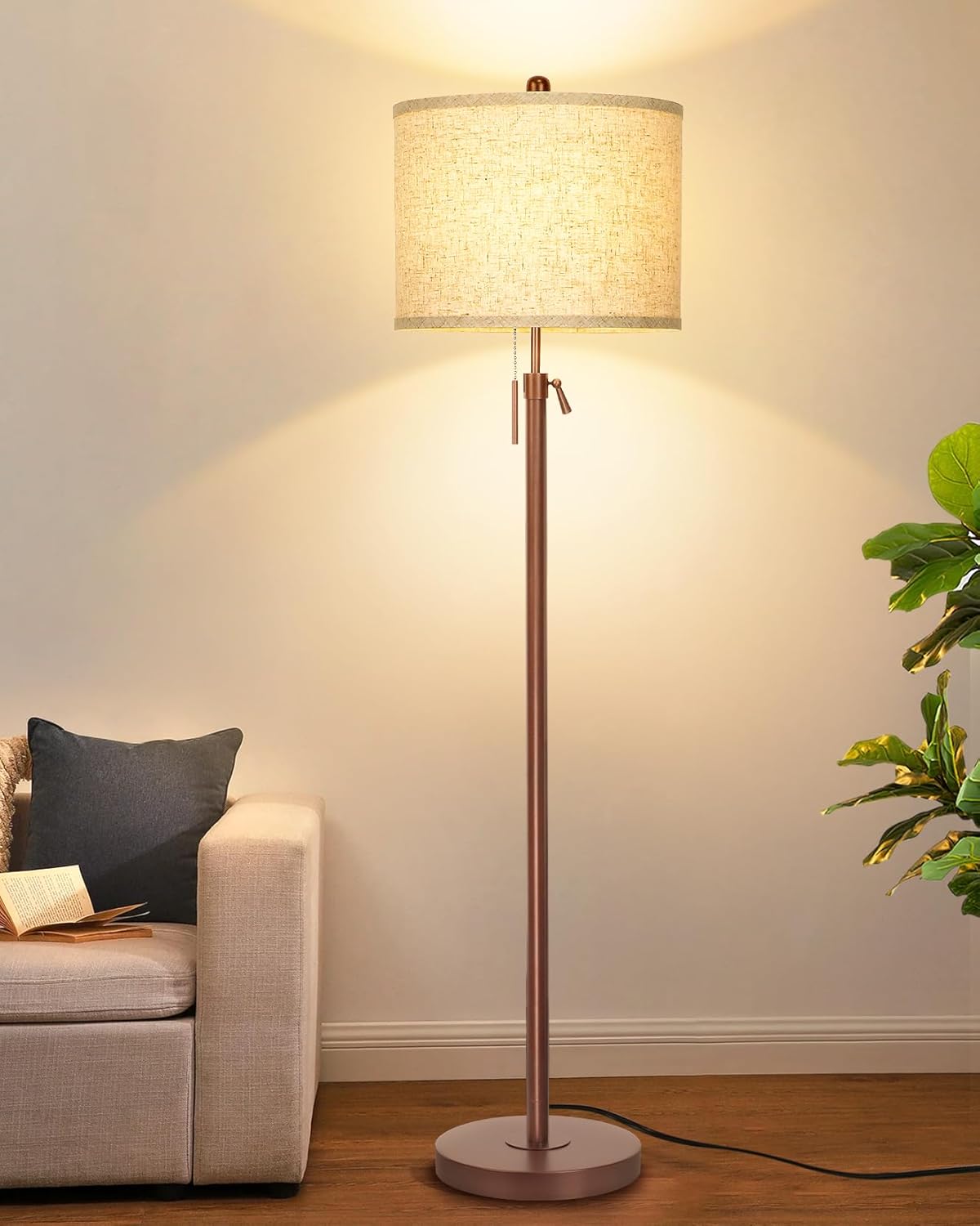 Adjustable Height Metal Brown Floor Lamp for Living Room