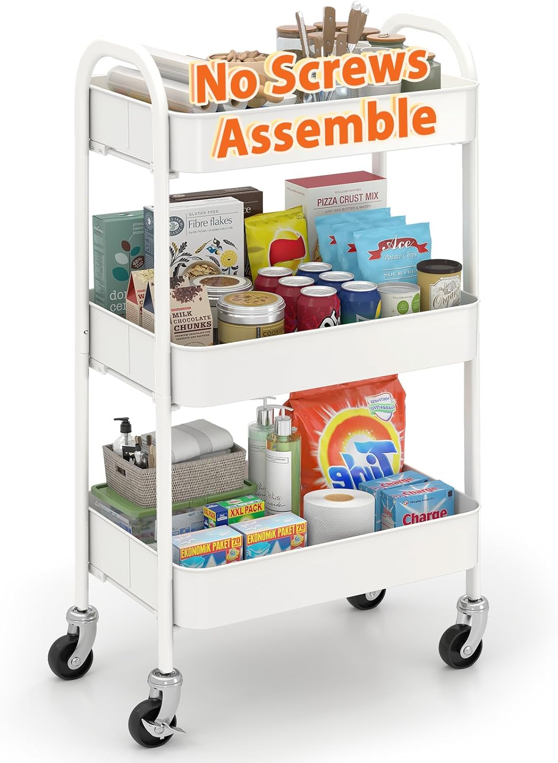 Sekey 3 Tier Rolling Cart Metal Utility Cart for Every Space
