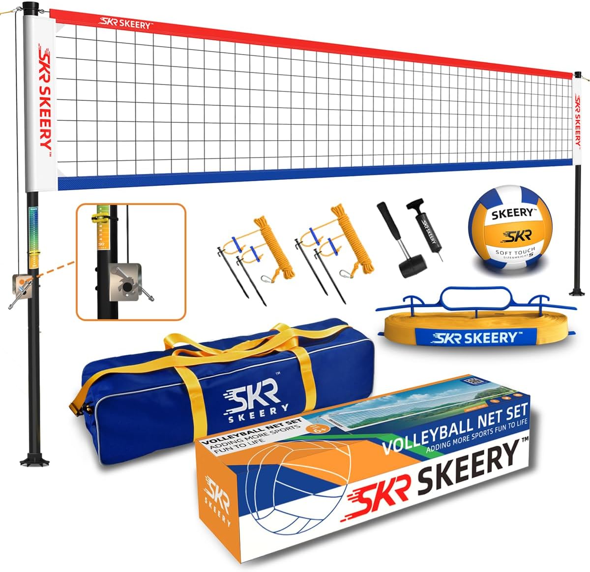 Outdoor Heavy Duty Volleyball Net Set with Adjustable Poles