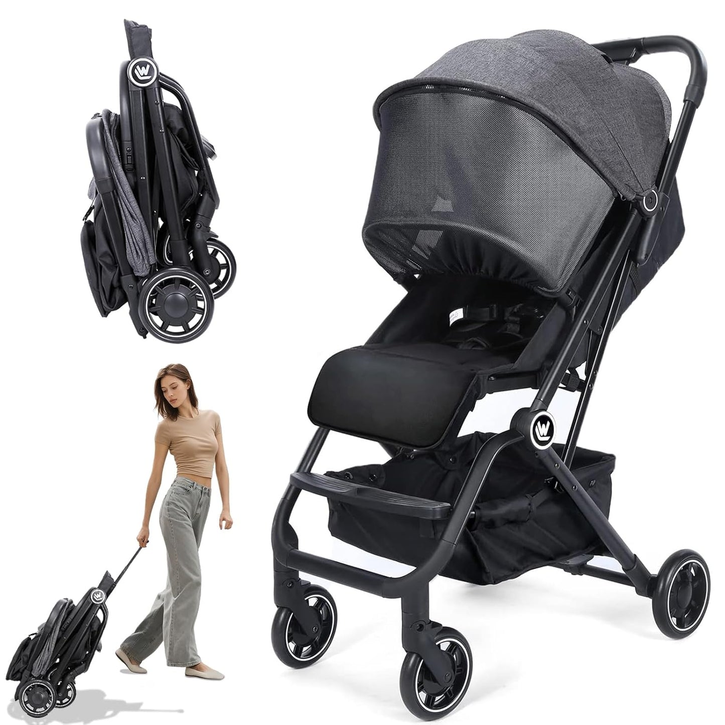 Lightweight Baby Stroller with Easy Fold and Oversize Basket
