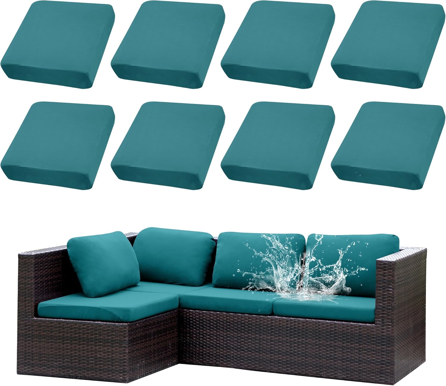 8Pcs Stretch Patio Cushion Covers for Outdoor Furniture Protection