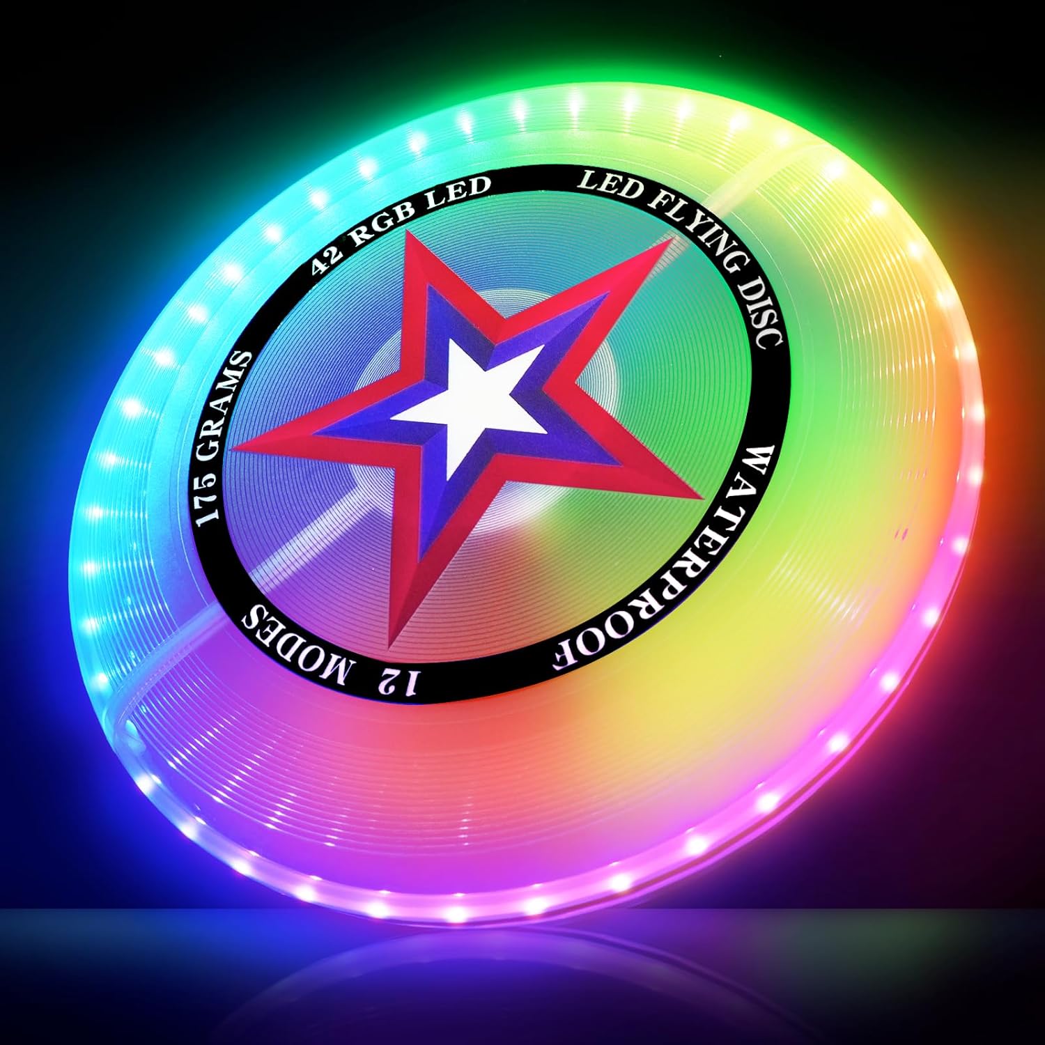 Rechargeable LED Flying Disc - 12 Light Modes, Water-resistant Fun!