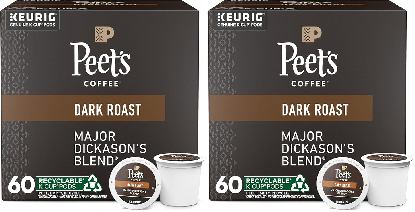 Peet's Coffee Dark Roast K-Cup Pods Major Dickason's Blend 60 Count