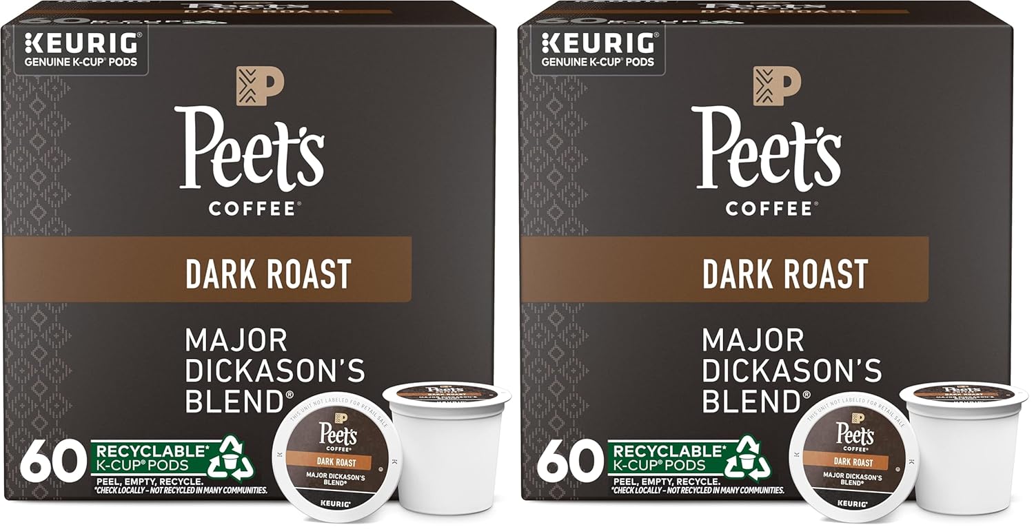 Peet's Coffee Dark Roast K-Cup Pods Major Dickason's Blend 60 Count