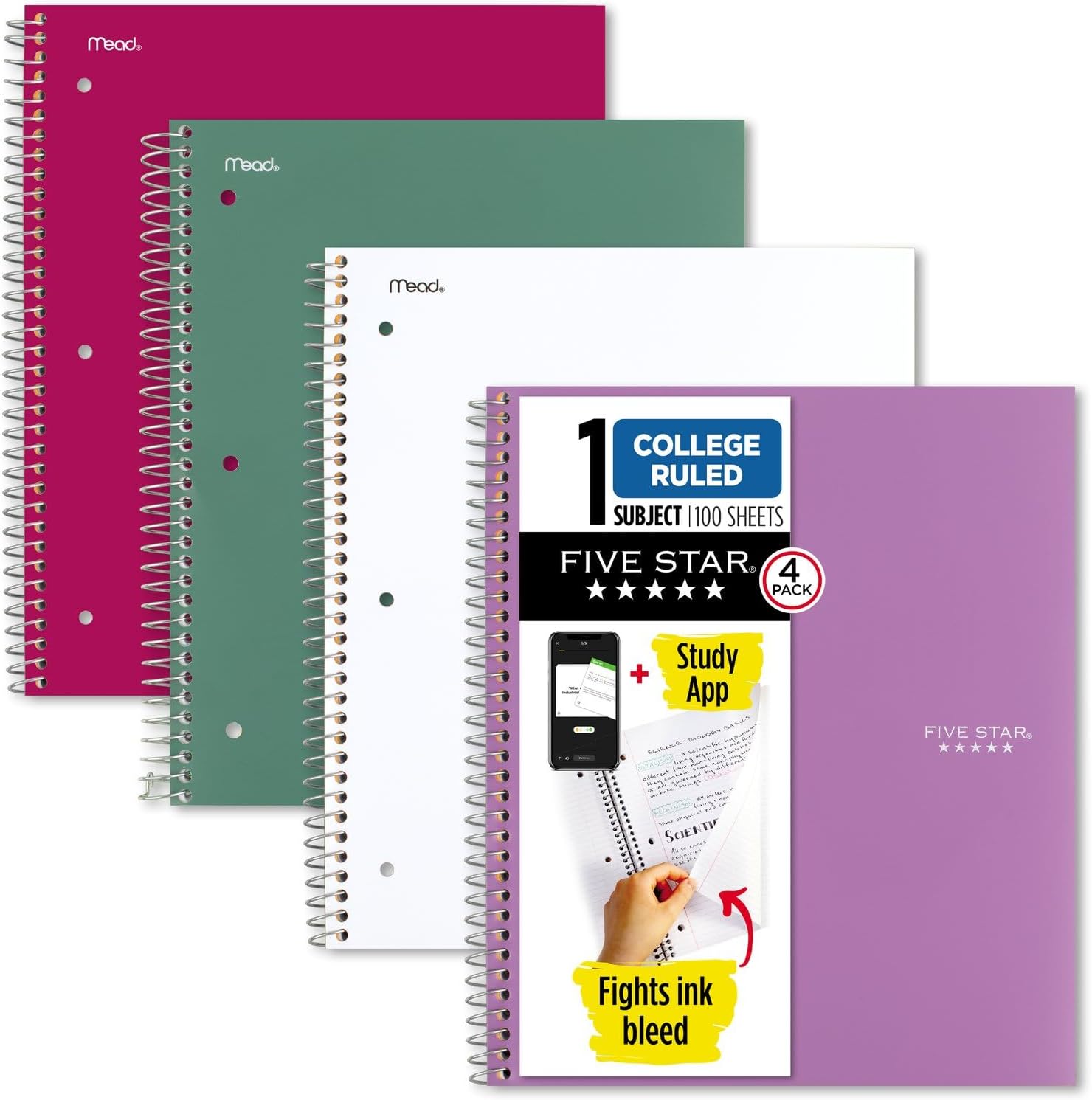 Boost Your Productivity with Five Star 4-Pack College Ruled Spiral Notebooks!