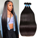 10A Straight Human Hair 14 16 18in 3 Bundles with Closure - True