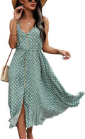 Women's 2025 Boho Polka Dot Spaghetti Strap Midi Dress - Flowy V Neck