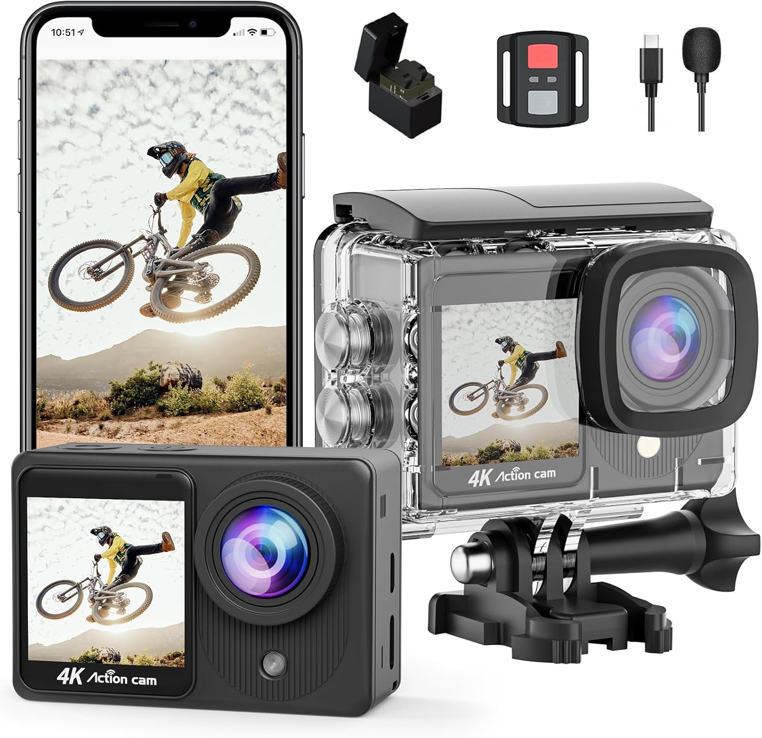 Ultra HD 4K Dual-Screen Action Camera - Capture Epic Adventures with EIS and WiFi!
