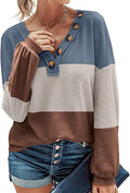 BTFBM Women Waffle Knit Shirts V-Neck Long Sleeve Casual Blouses