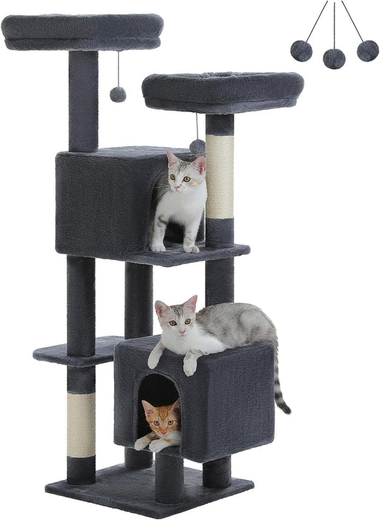 Multilevel Cat Tree 52.4in Plush Cat Tower for Indoor Cats