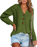 Women V Neck Button Down Sweater - Soft Ribbed Knit Pullover BTFBM