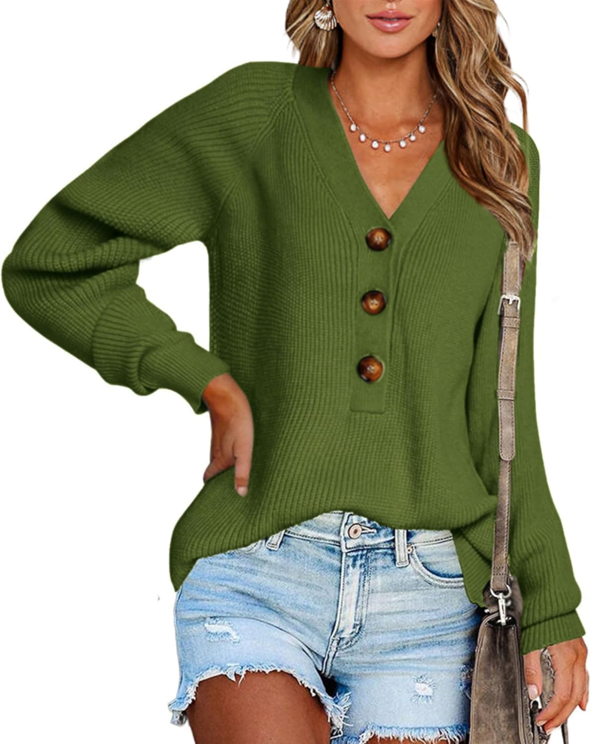 BTFBM Women Long Sleeve V Neck Button Down Sweater for 2023