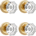 Gold Door Knobs Crystal Satin Brass Privacy Door Knob 4 Pack - Brushed
