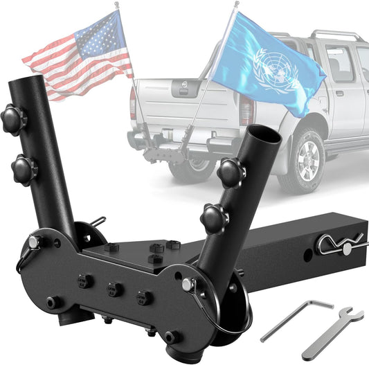 Adjustable Angle Double Hitch Mount Flagpole Holder for Trucks