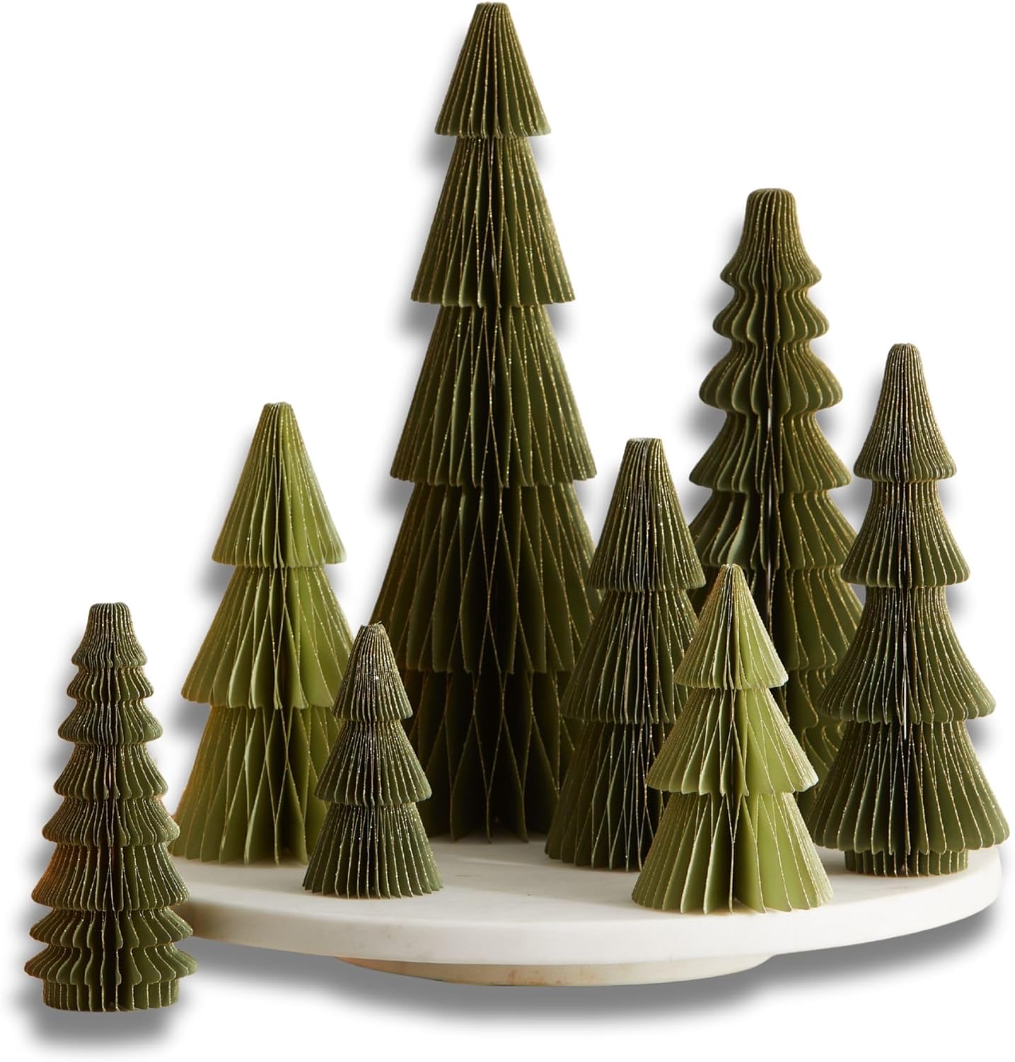 Honeycomb Paper Tree Set of 8 Olive for Vintage Holiday Decor