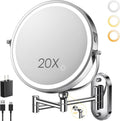 9 in Wall Mounted Lighted Makeup Mirror - Rechargeable 20X Magnifier