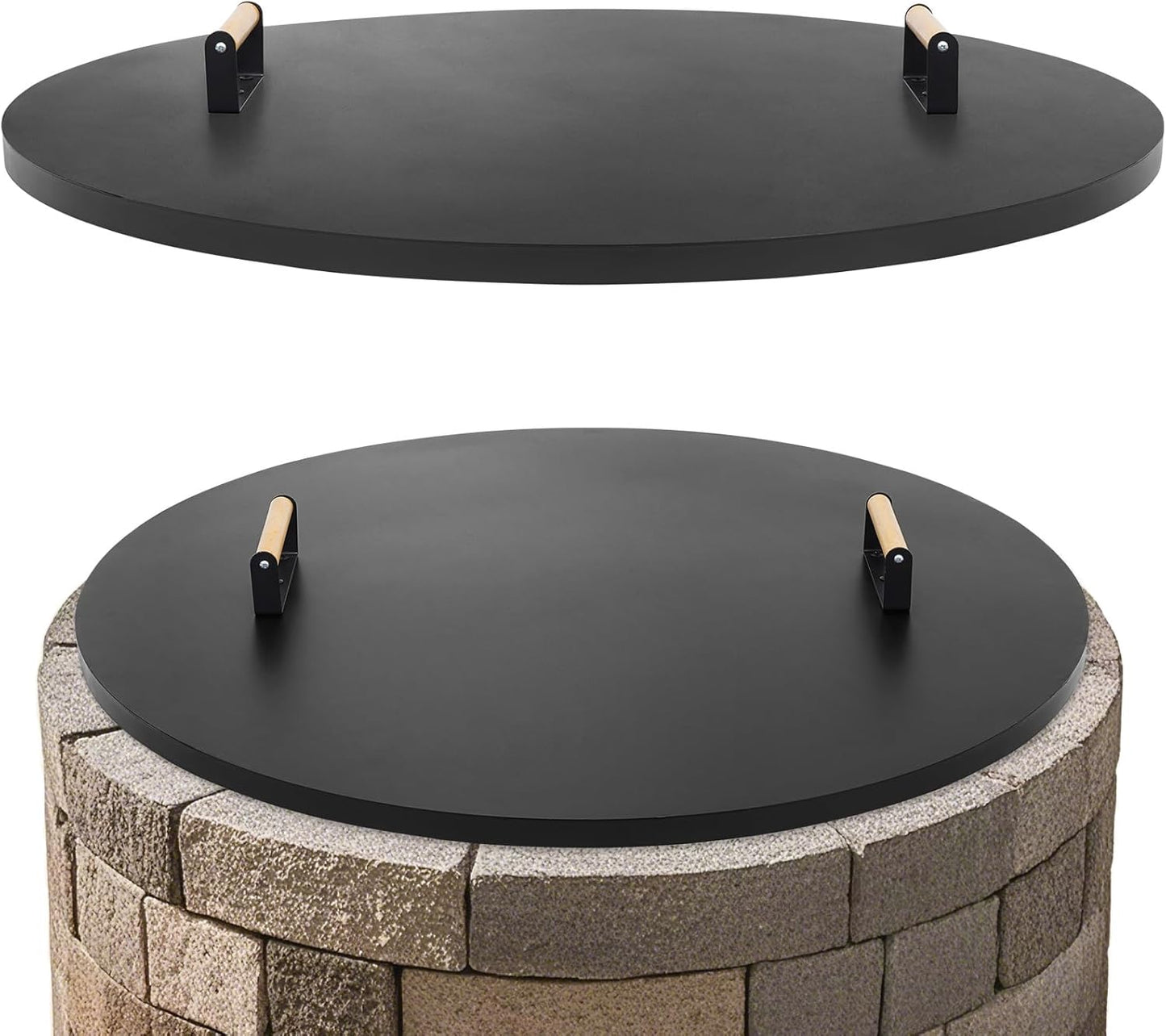 Durable 38in Fire Pit Lid with Wooden Handles for All Seasons
