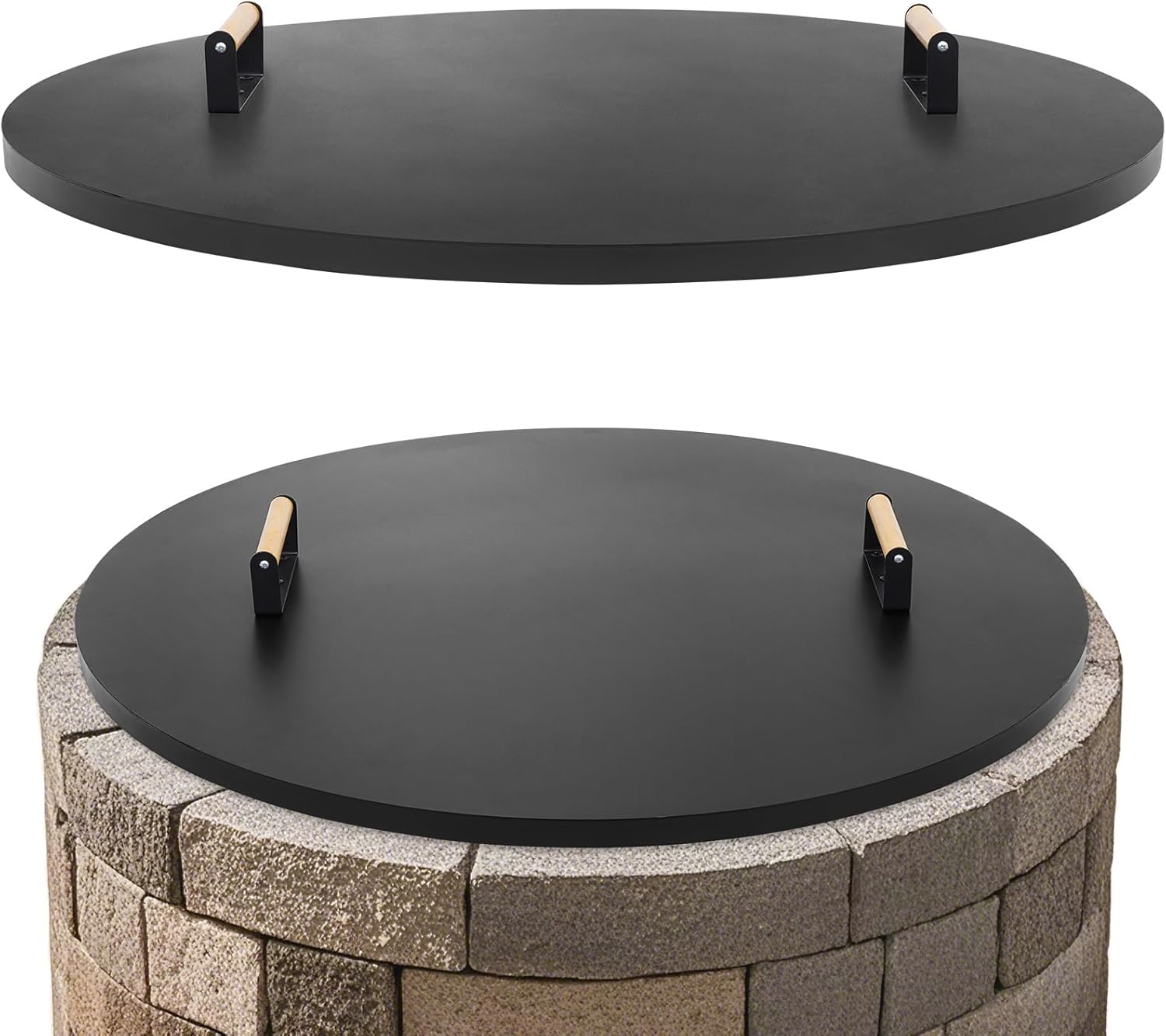 Durable 38in Fire Pit Lid with Wooden Handles for All Seasons