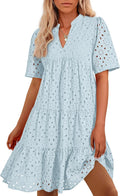 BTFBM Womens Boho Summer Mini Dress - Flowy Eyelet Ruffle