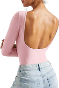 Women Backless Y2k Long Sleeve Bodysuit - Sleek Double Lined Fit