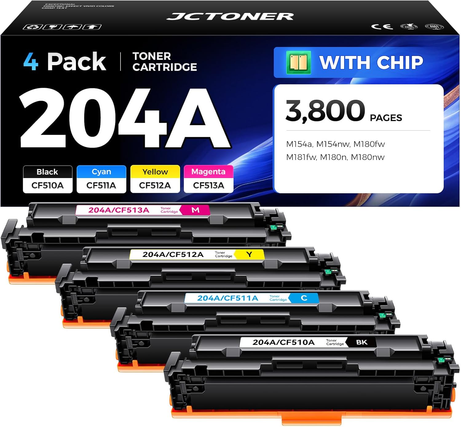 204A Toner Cartridge 4-Pack High Yield for HP Printers