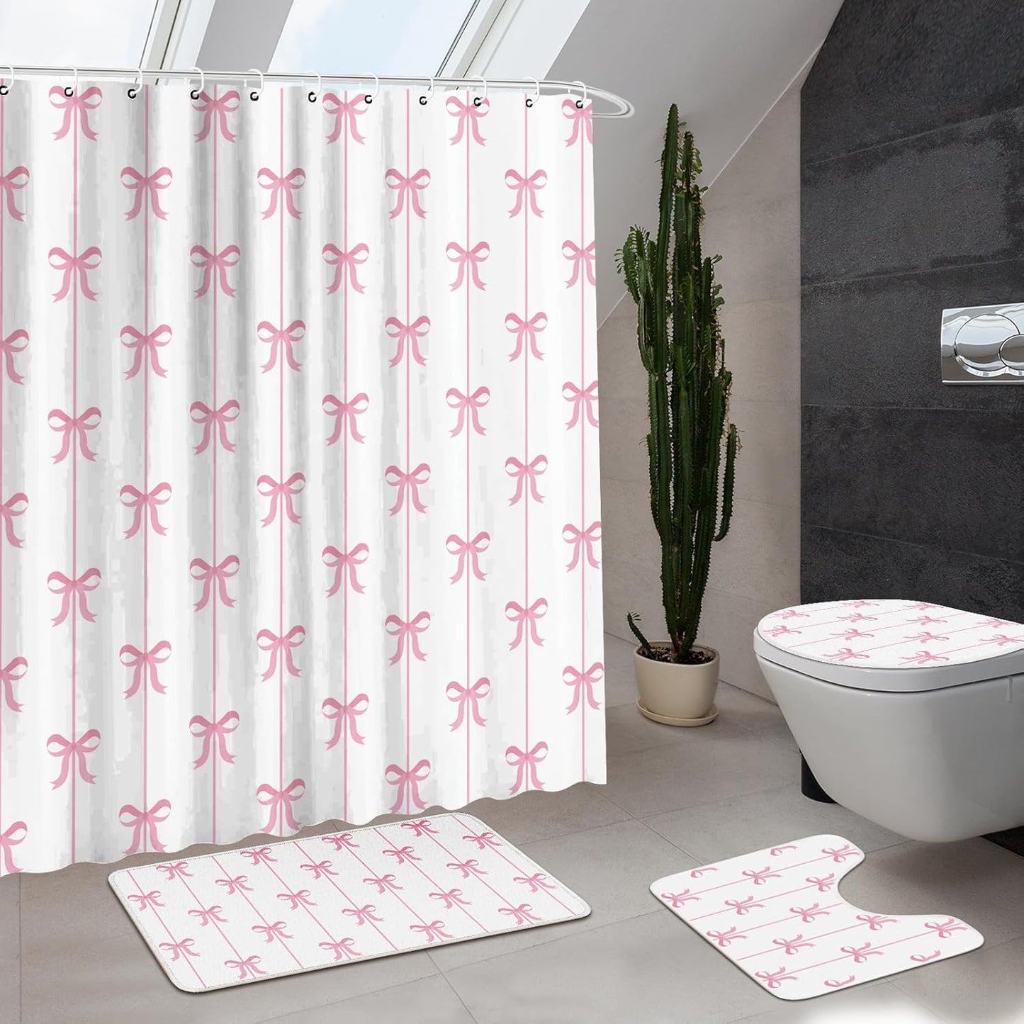 Romantic Pink Bow Shower Set - Coquette Bathroom Decor