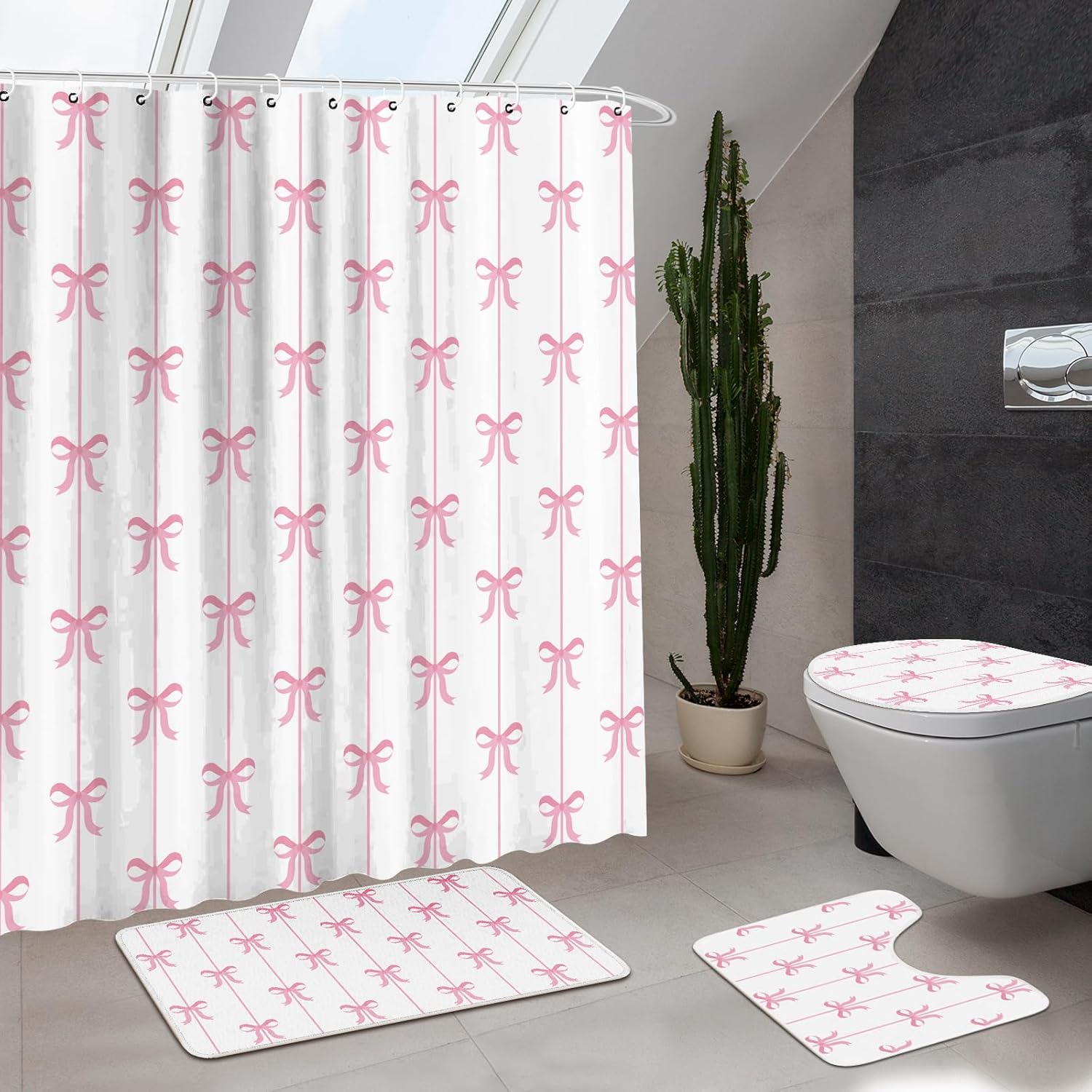 Romantic Pink Bow Shower Set - Coquette Bathroom Decor