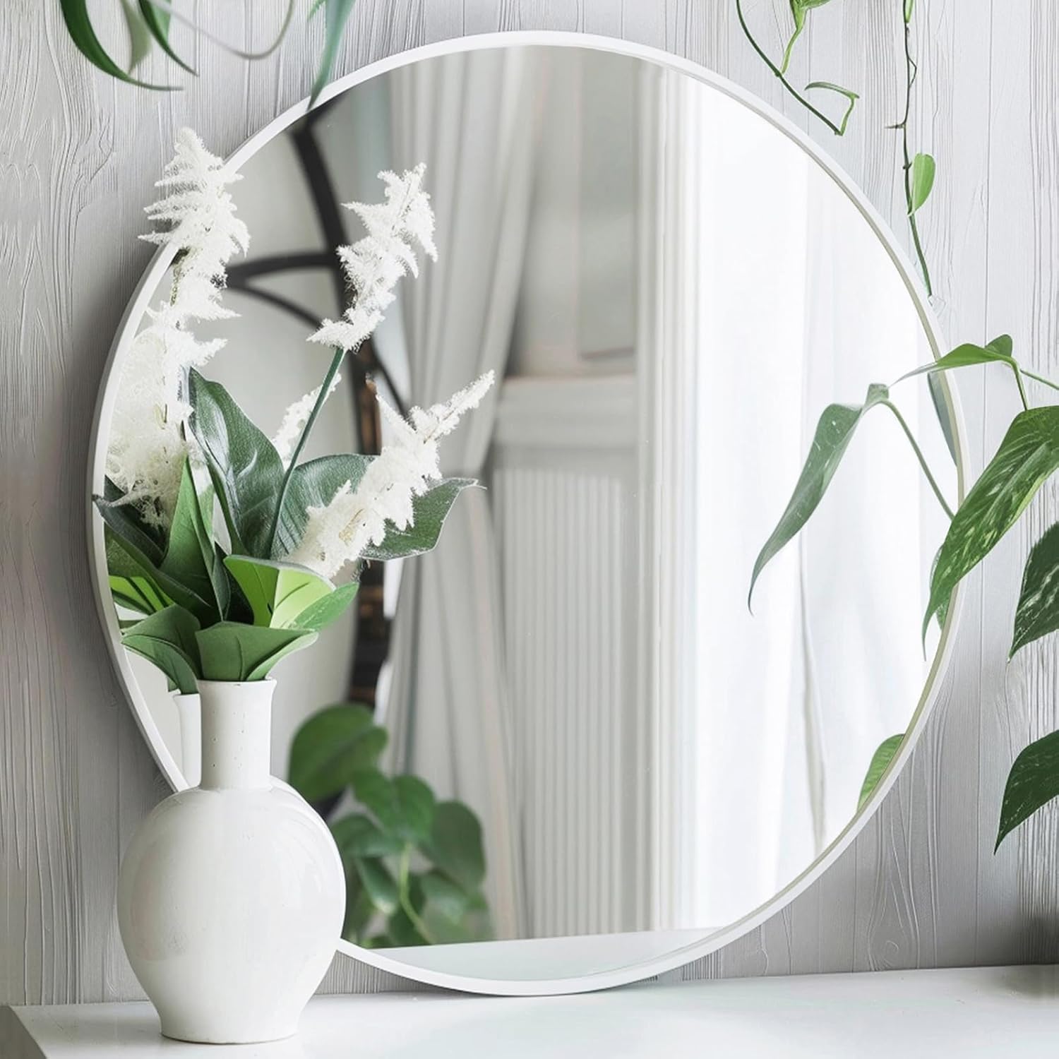 White Round Mirror 30 Inch for Bathroom and Living Room Decor