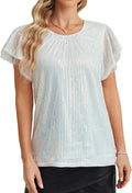 Women's Sparkly Sequin Short Sleeve Party Top - Stretch Lined