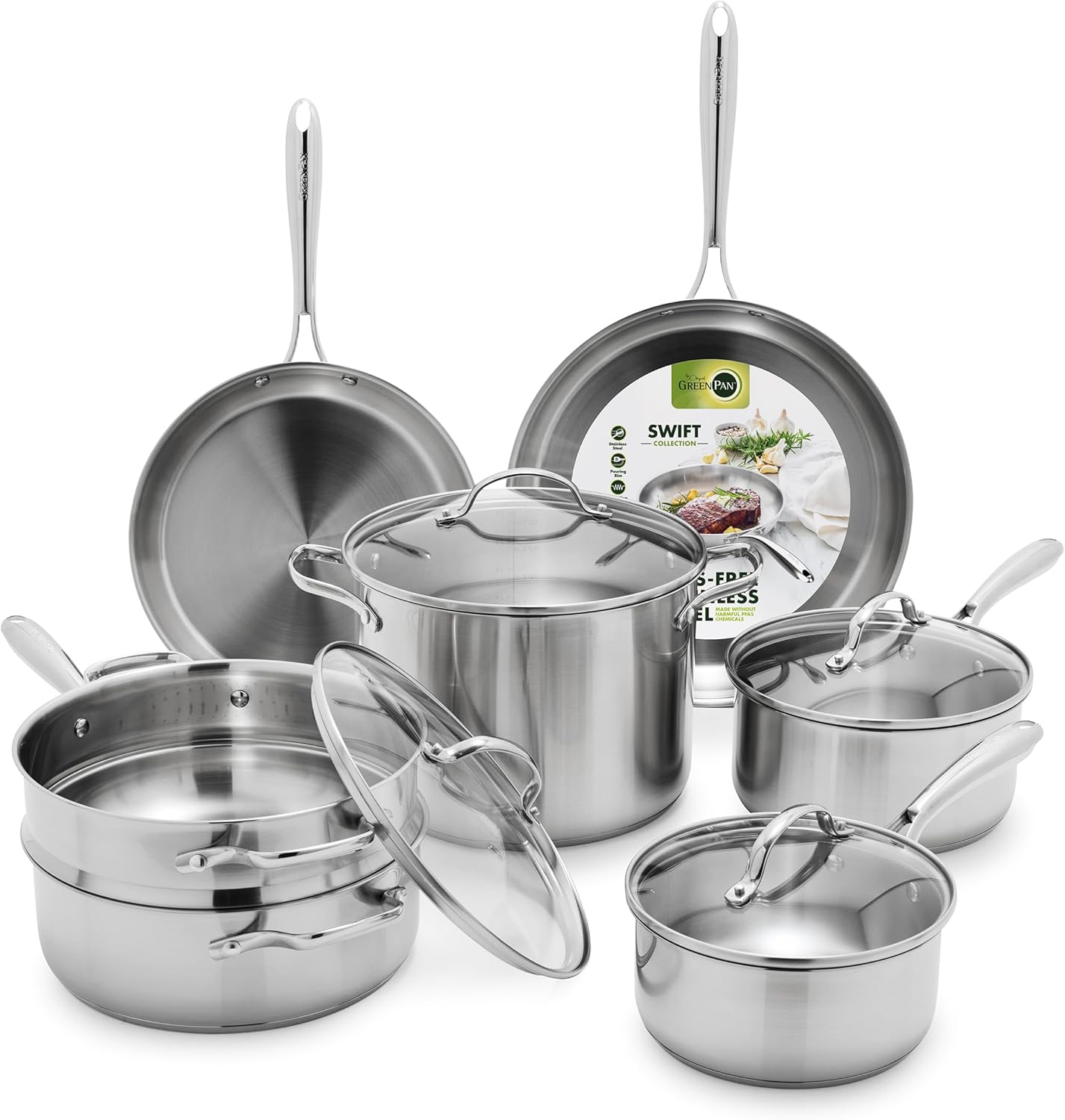 GreenPan 11 Piece Stainless Steel Cookware Set for Every Kitchen
