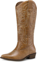 Women's Metallic Silver Cowboy Boots Mid Calf Cowgirl Embroidered