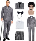 Men's 1920s Gangster Costume Pinstripe Suit Set with Wig and Beard