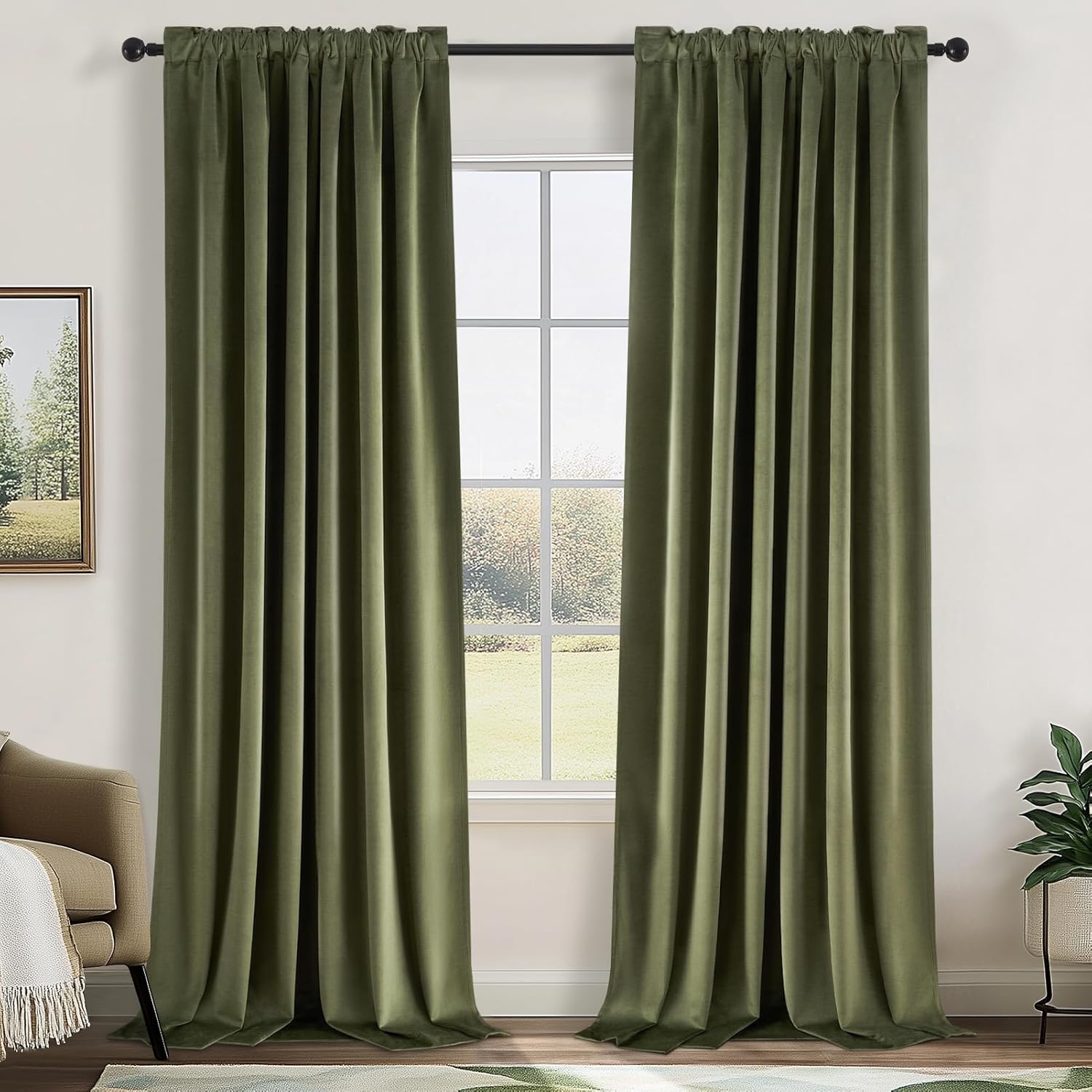 Topfinel Olive Green Velvet Curtains for Luxurious Home Decor