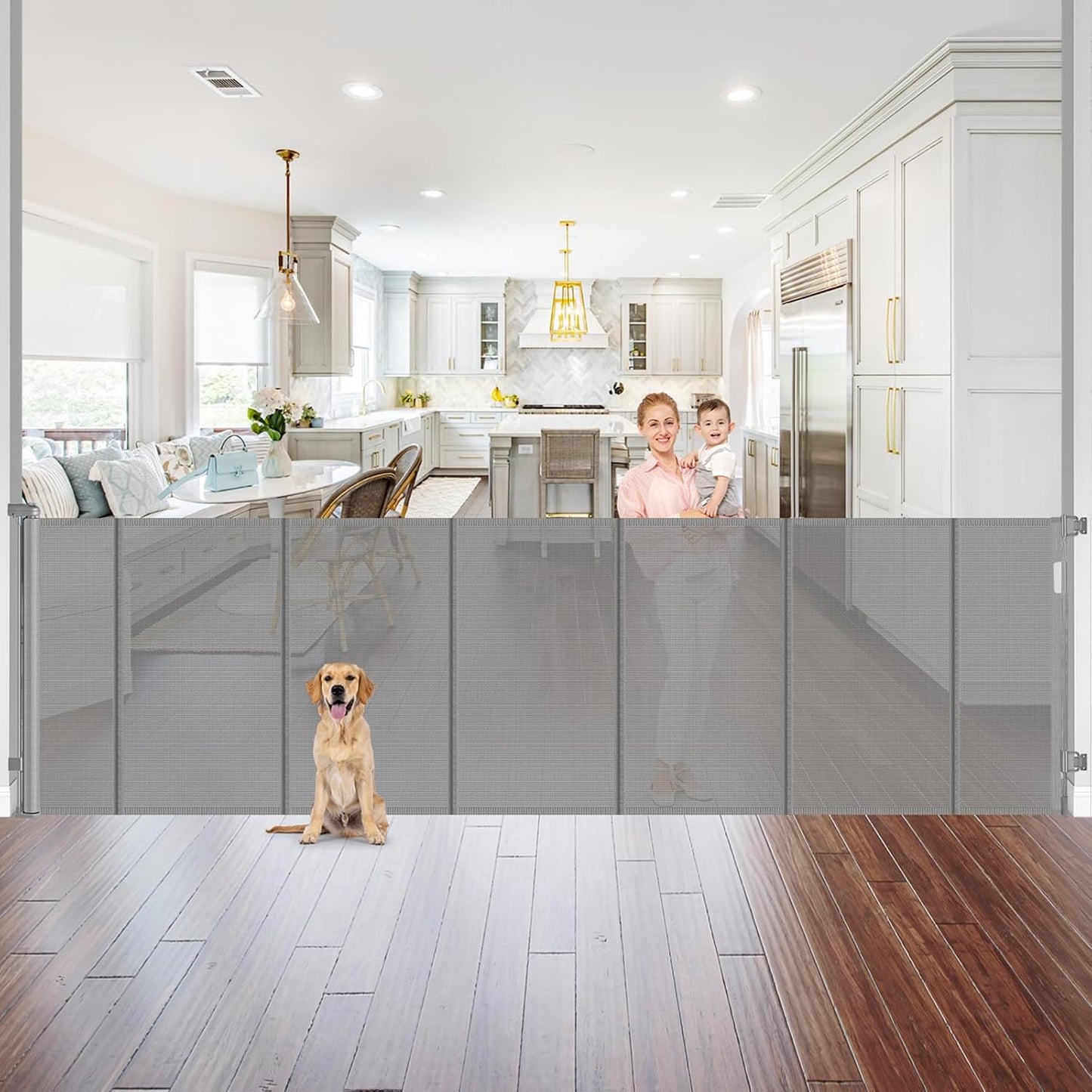 Reinforced 42in Extra Tall Retractable Pet Gate for Indoor Use
