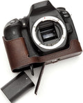 Genuine Leather Half Camera Case for Canon EOS 90D Coffee Color
