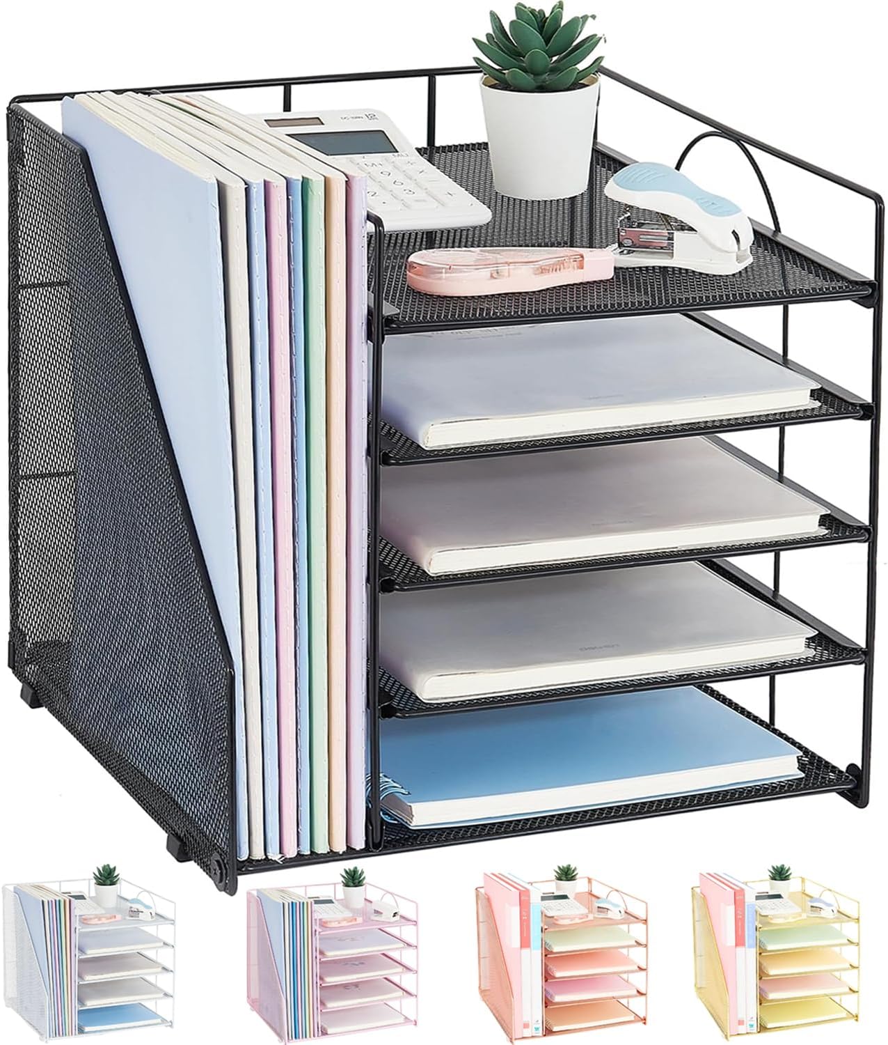 LEKETREE 5-Tier Letter Tray Organizer - Black