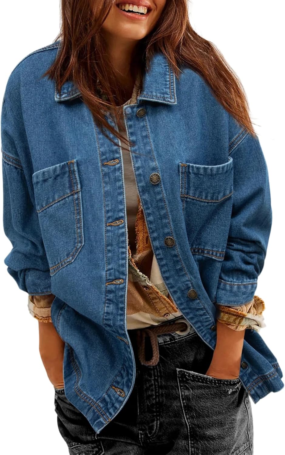 Trendy Oversized Boyfriend Jean Jacket for Women by Sidefeel