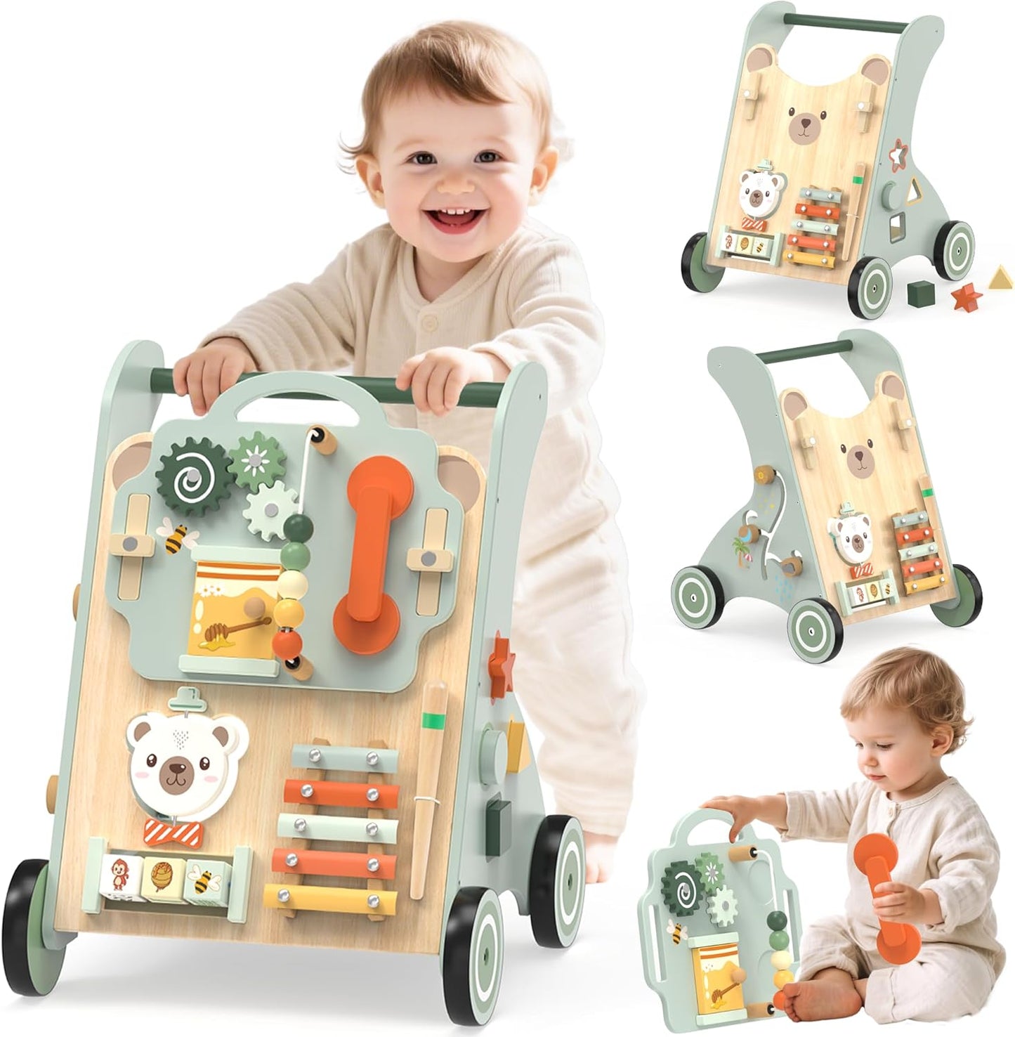 Wooden Baby Walker for 1 Year Old - 10-in-1 Montessori Toy
