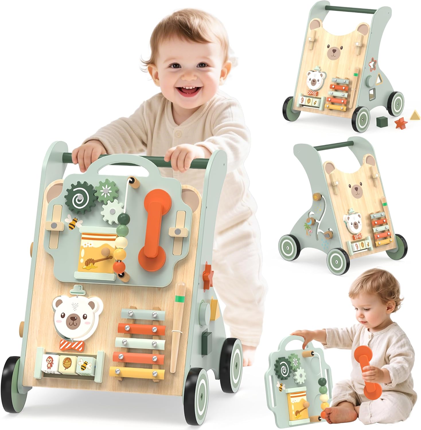 Wooden Baby Walker for 1 Year Old - 10-in-1 Montessori Toy